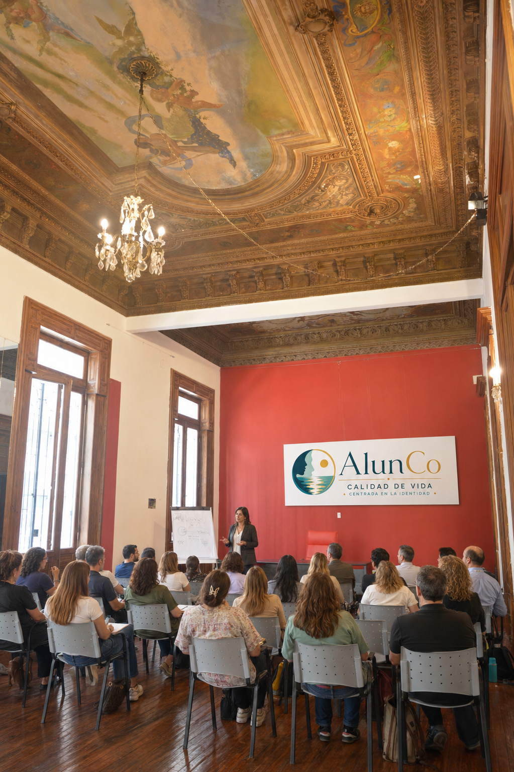Masterclass de AlunCo Educativa con docente y participantes en una sala institucional